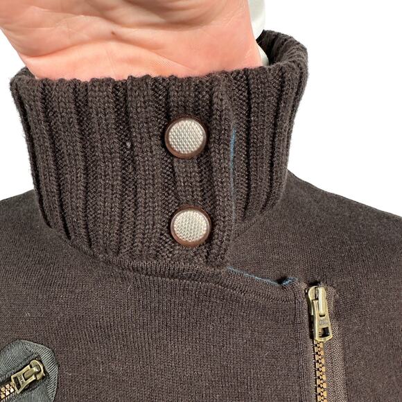 Title Nine Wool Blend Moto Knit Sweater XS Brown Teal Asymmetrical Zip Jacket - Picture 12 of 14